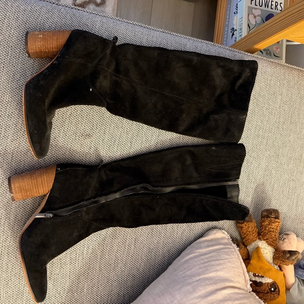 Celine Black Suede Over-the-Knee Block Heel Boots